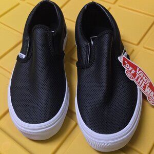Size 2.5 Y - Vans - Shoes - Classic Slip On - Black perforated leather uppers